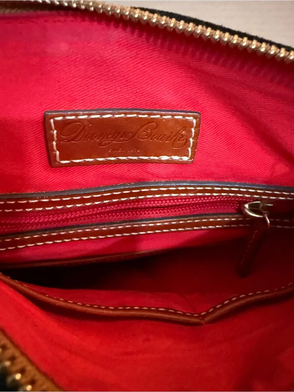 Dooney & Bourke Black Suede Messenger with Brown Leather Trim